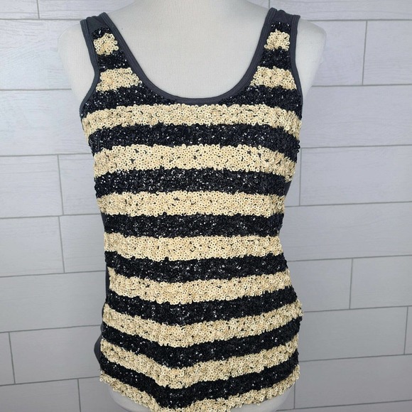 J. Crew Tank Top Black Beige Sequin Small Stripe Soft Modal Shirt Sparkle #44184 - Picture 11 of 11